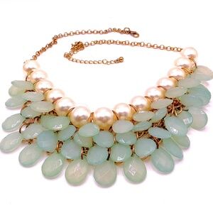 Vintage Statement Gold Tone Faux Pearl Mint Necklace 20” With 3” Extender